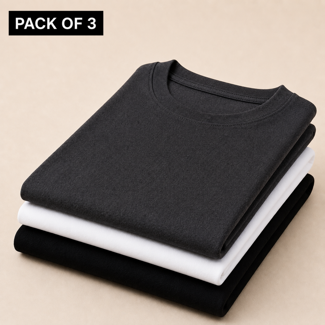T-Shirt 3-Pack — Charcoal, White, Black