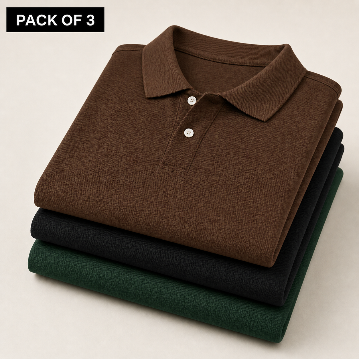 Polo 3-Pack — Brown, Black, Green